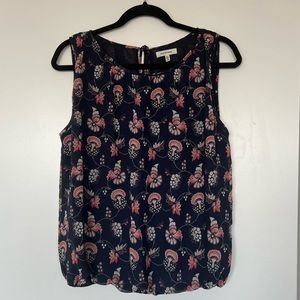 Max Studio Navy Floral Tie Tank M